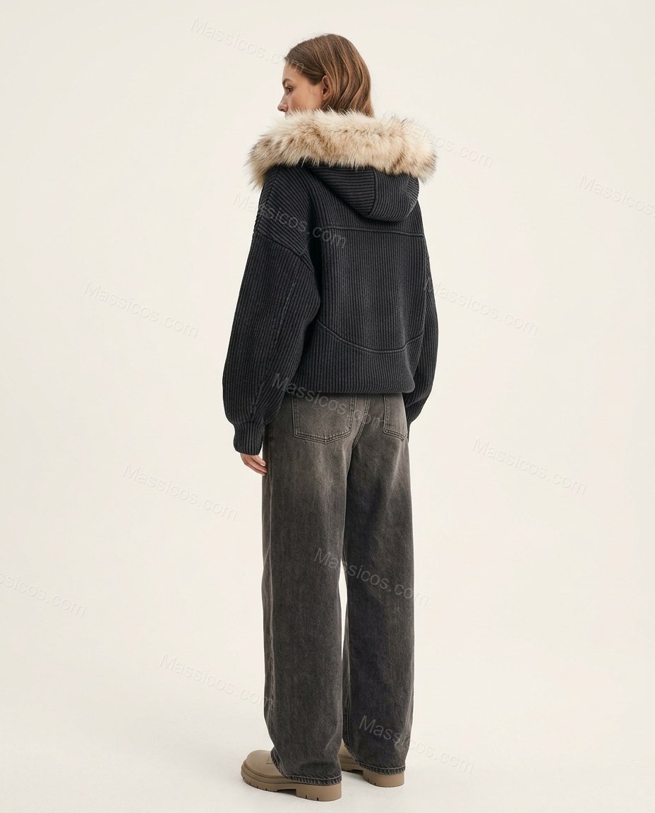 Light Beige Faux-Fur Jacket, back studio view, by Massicos