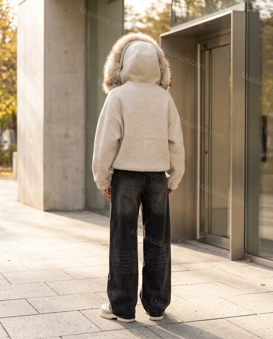 Light Beige Faux-Fur Jacket, alternate use-case lifestyle view, by Massicos