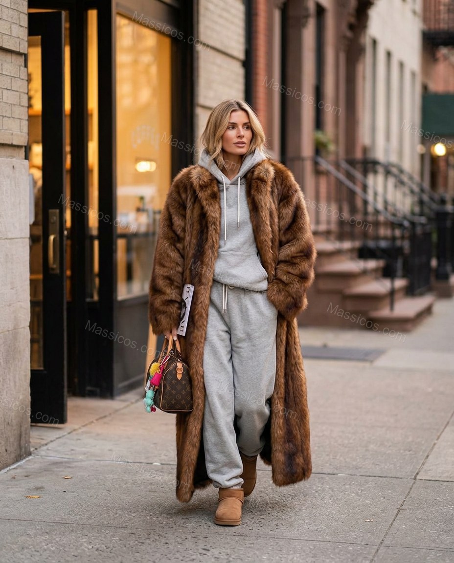 Brown Faux-Fur Coat, alternate use-case lifestyle view, by Massicos